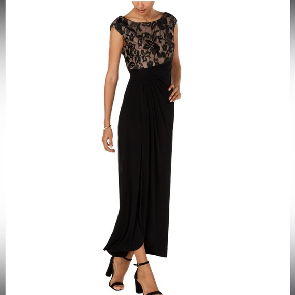 Women’s Formal Dress Size 10, 14, 16 CONNECTED APPAREL Black Cap Evening Faux - Picture 1 of 3